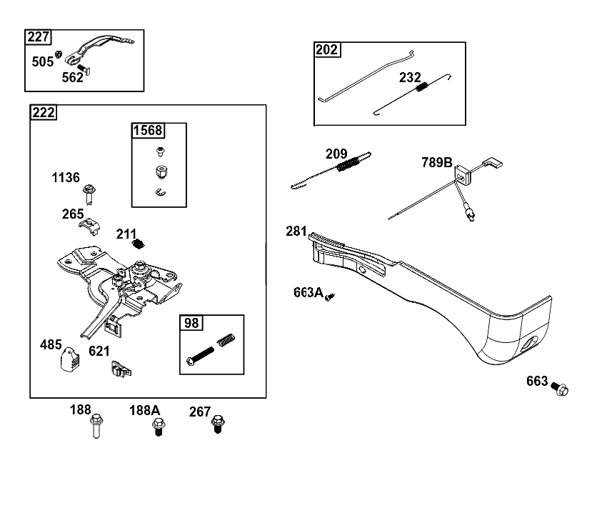 Controls Group Diagram and Parts List for 83132-1153-H5  Briggs and Stratton Engine